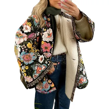 Dámská parka Prošivaná bunda s květinami Barva: Černá, Velikost: L