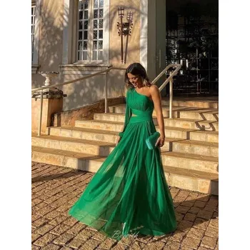 Dámské šaty Večerní šaty na jedno rameno s bočním rozparkem Barva: Zelená, Velikost: 2XL