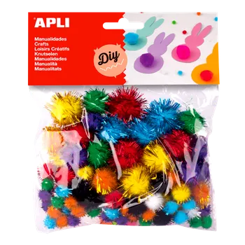 Dřevěná hračka POM-POM kuličky se třpytkami mix velikostí a barev 78 ks