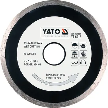 Příslušenství k nářadí Kotouč diamantový 115 x 22,2 x 2,1 mm hladký Yato YT-6012