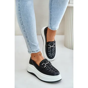 Dámské mokasíny Kožené dámské mokasíny na platformě se u ozdobou 89105 Vinceza světlo Barva: Černá, Velikost: 38