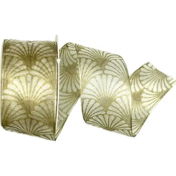 Stuha Stuha vánoční organzová GLAMOUR FESTIVAL GOLD 40 mm x 2m (14,50,-Kč/m) (Stuha vánoční organzová, zlatý potisk, vlasec v lemu)