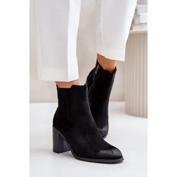 Dámské kozačky Zateplené dámské boty na podpatku eko semiš Gudra Barva: Černá, Velikost: 40