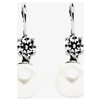 Náušnice Stříbrné visací náušnice zirkon , Swarovski perla bílá - VE221 (Stříbrné náušnice s perlou Swarovski 10 mm)
