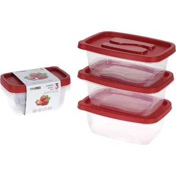 Dóza na potraviny Box-sada 3ks, 1130ml, obd., červený+transp. plast