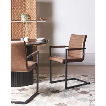 Jídelní židle Sada 2 konzolových židlí hnědá umělá kůže čalouněné moderní retro židle jídelna konferenční místnost Beliani