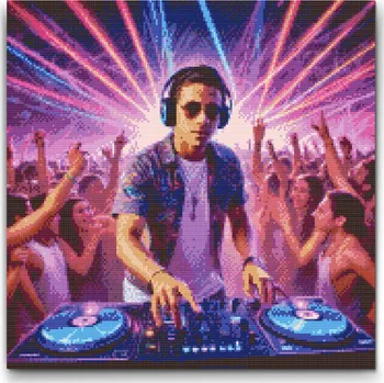 Diamantové malování Diamantové malování - Dj na koncertu Velikost: 50x50cm, Rámování: Pouze srolované plátno, Diamanty: Čtvercové