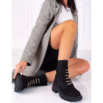 Dámská zimní obuv Pohodlné kotníčkové boty černé dámské na plochém podpatku 36