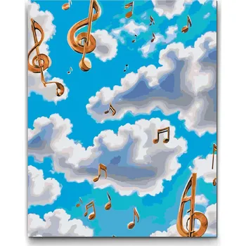 Malování podle čísel - Noty v oblacích Velikost: 30x40cm, Rámování: Pouze srolované plátno