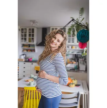 Těhotenské a kojící tričko Milk Shirt milk & love bílo modré pásky S