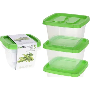 Dóza na potraviny Box-sada 3ks, 1360ml, čtver., zelený+transp. plast