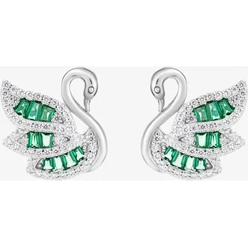 Náušnice Preciosa Stříbrné náušnice Sparkling Swan, labuť s kubickou zirkonií Preciosa, zelené