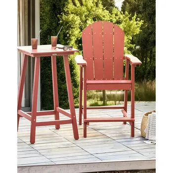 Barová židle Zahradní barová židle červená plastová imitace dřeva odolná proti povětrnostním vlivům venkovní moderní styl Beliani
