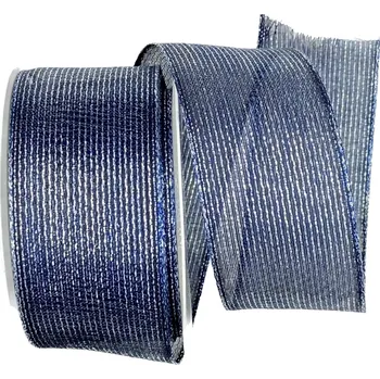 Stuha Stuha vánoční organzová ORGANDY LINES NAVY BLUE modrá 40mm x 2m (16,-Kč/m) (Vánoční organzová stuha, modrá, transparentní, oboulící, s vlascem v lemu)