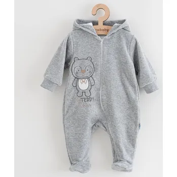 Kojenecký overall Kojenecký semiškový overal s kapucí New Baby Sweetheart šedý 62 (3-6m)