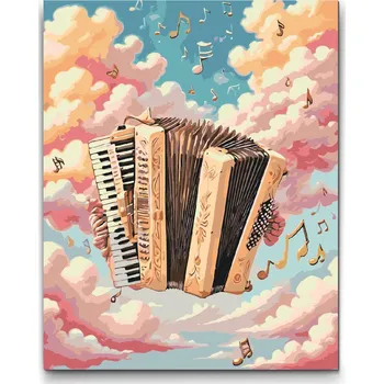 Malování podle čísel - Akordeon na oblaku Velikost: 30x40cm, Rámování: Pouze srolované plátno