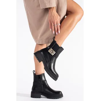 Dámská zimní obuv Módní dámské kotníčkové boty černé na plochém podpatku 36