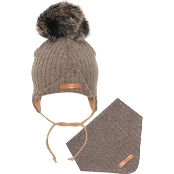 Kojenecké oblečení Podzimní kojenecká čepička s šátkem na krk New Baby Special One hnědá 86 (12-18m)