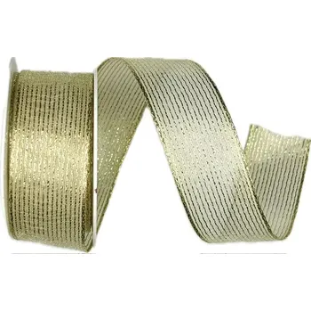 Stuha Organzová stuha ORGANDY LINES GOLD zlatá 25mm x 3m (10,-Kč/m) (Stuha zlatá, organzová stuha se stříbrným lurexem, s vetkaným vlascem v lemu)