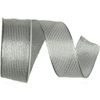 Stuha Organzová stuha ORGANDY LINES SILVER stříbrná 25mm x 2m (13,-Kč/m) (Stuha bílá, organzová stuha se stříbrným lurexem, s vetkaným vlascem v lemu)