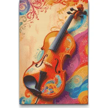 Diamantové malování Diamantové malování - Housle v barvách Velikost: 40x60cm, Rámování: Pouze srolované plátno, Diamanty: Čtvercové
