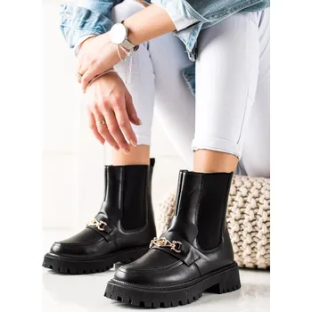 Dámská zimní obuv Klasické dámské černé kotníčkové boty na plochém podpatku 36