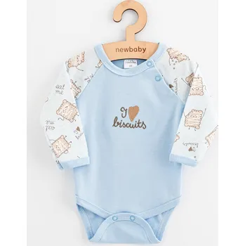 Kojenecké bavlněné body s dlouhým rukávem New Baby Biscuits modrá 74 (6-9m)