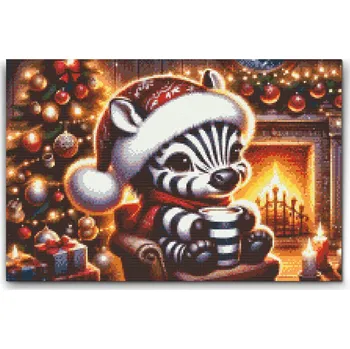 Diamantové malování Diamantové malování - Vánoční zebra a šálek kávy Velikost: 40x60cm, Rámování: Pouze srolované plátno, Diamanty: Čtvercové