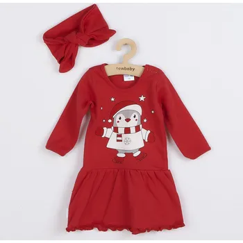 Kojenecké šaty Kojenecké bavlněné šatičky s čelenkou New Baby Winter Penguin 80 (9-12m)