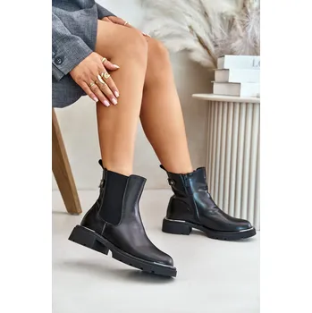 Dámské kozačky Kožené Boty Chelsea Na Zip GOE OO2N4147-E2 Barva: Černá, Velikost: 40