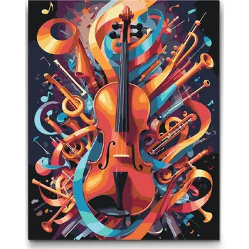 Malování podle čísel - Abstraktní housle Velikost: 30x40cm, Rámování: Pouze srolované plátno