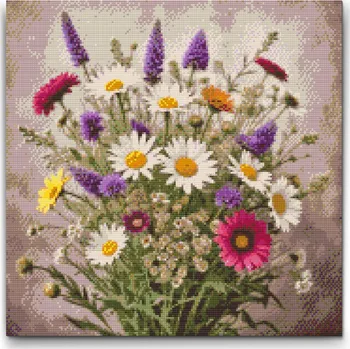 Diamantové malování Diamantové malování - Kytice lučních květů Velikost: 50x50cm, Rámování: Pouze srolované plátno, Diamanty: Kulaté