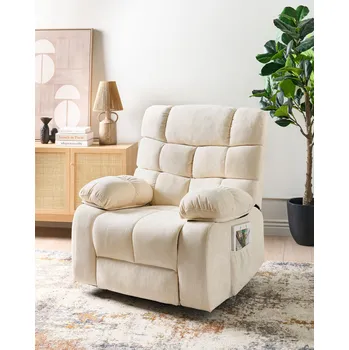 Křeslo Křeslo světle béžové látkové čalounění polyester elektricky nastavitelné opěradlo a podnožka moderní design Beliani