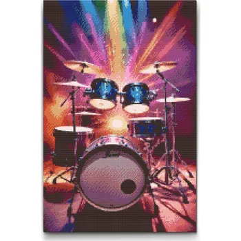 Diamantové malování Diamantové malování - Bicí v záři reflektorů Velikost: 40x60cm, Rámování: Pouze srolované plátno, Diamanty: Kulaté