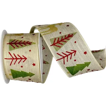 Stuha Vánoční bavlněná stuha WINTER FOREST DEER CREAM krémová 40mm x 2m (14,-Kč/m) (Vánoční stuha krémová, bavlněná, jednostranný potisk, s drátkem v lemu)