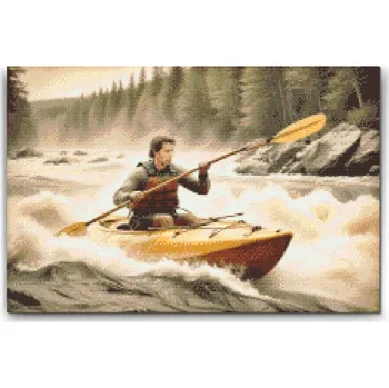 Diamantové malování Diamantové malování - Kajak na rozbouřené řece Velikost: 40x60cm, Rámování: Pouze srolované plátno, Diamanty: Čtvercové
