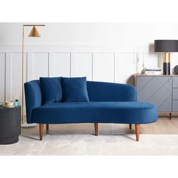 Křeslo Lenoška modrá sametové polyesterové čalounění levostranná tmavé dřevěné nohy extra dekorativní polštáře moderní design obývací pokoj Beliani