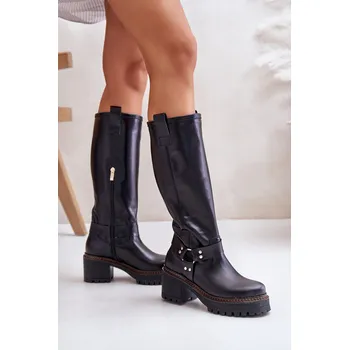 Dámské kozačky Kožené dámské kozačky nad kolena Lewski 3432 Barva: Černá, Velikost: 36