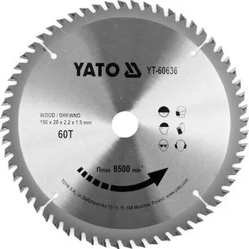 Pilový kotouč Yato Kotouč na dřevo 190 x 60T x 20mm YT-60636