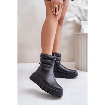 Dámské kozačky Dámské Kožené Boty Na Zip Zateplené Filcem Tmavo Zazoo 60512 Barva: Černá, Velikost: 36