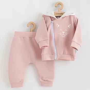 Kojenecká souprava Kojenecké tepláčky a mikinka New Baby Animals Cat starorůžová 62 (3-6m)