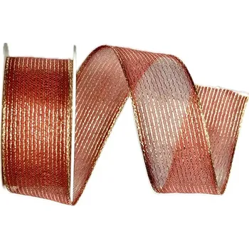 Stuha Organzová stuha ORGANDY LINES RED červená 25mm x 2m (13,-Kč/m) (Stuha červená, organzová stuha se stříbrným lurexem, s vetkaným vlascem v lemu)