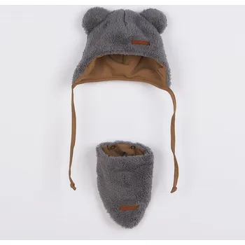 Kojenecká čepice Zimní kojenecká čepička s šátkem na krk New Baby Teddy bear šedá 86 (12-18m)