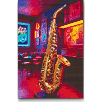 Diamantové malování Diamantové malování - Saxofon Velikost: 40x60cm, Rámování: Pouze srolované plátno, Diamanty: Čtvercové