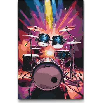 Malování podle čísel - Bicí v záři reflektorů Velikost: 40x60cm, Rámování: Pouze srolované plátno