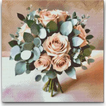 Diamantové malování Diamantové malování - Béžová kytice s eukalyptem Velikost: 50x50cm, Rámování: Pouze srolované plátno, Diamanty: Kulaté