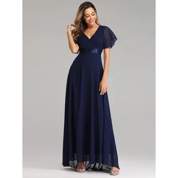 Dámské šaty Společenské šaty s výstřihem a volánkovým rukávem Barva: Tmavě Modrá, Velikost: S