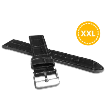 Řemínek na hodinky LAVVU XXL Prodloužený černý prošitý řemínek CROCO z luxusní kuže Top Grain - 18 XXL LSJXB18
