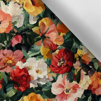 Látka s potiskem nepromokavý polyester TD/NS zahrada plná květin