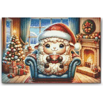 Diamantové malování Diamantové malování - Vánoční ovečka a šálek kávy Velikost: 40x60cm, Rámování: Pouze srolované plátno, Diamanty: Kulaté